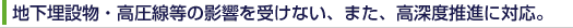 地下埋設物・高圧線等の影響を受けない、また、高深度推進に対応。